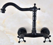 Wall Mount Oil Rubbed Bronze Swivel Bathroom Sink Faucet Basin Tap Dual Handle