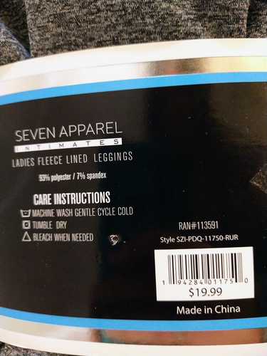 SEVEN APPAREL INTIMATES Ladies Fleece Lined Leggings Warm Gray Speckled Large - Picture 3 of 6