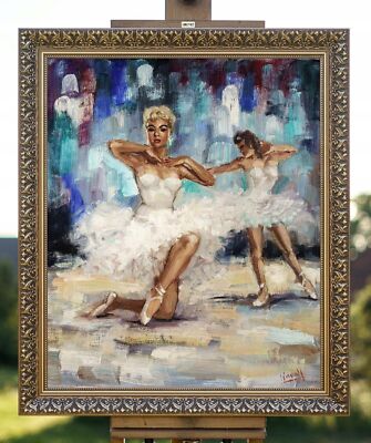 Ballet dancers - oil on canvas painting with frame, illegally signed, Germany?