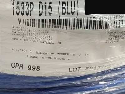 Belden Wire 1533P 24/4P CAT5E F/UTP DataTwist Network Cable Blue Plenum /50ft