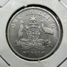 1911 Shilling Coin - nearly Fine - George V Silver Predecimal Australian