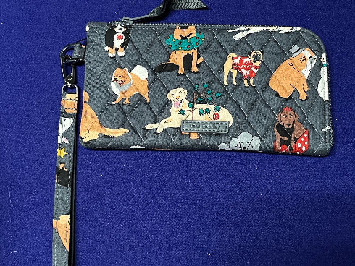 Vera Bradley Holiday Dogs Gray RFID Tech Wristlet Wallet 2021