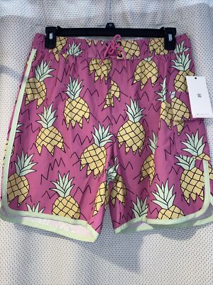 Sovereign Code Pineapple Elastic Drawstring Waist Lined Swim Trunks Shorts Sz M