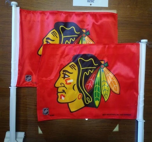 LOT OF 6 Chicago BLACKHAWKS NHL Car Auto Window Flags 6 FOR 1 - MANCAVE HANGING - 第 3/6 張圖片