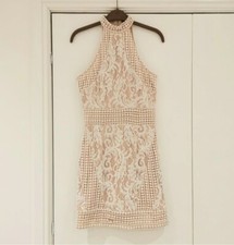 Pretty Little Thing Size 8 Nude Festival Mini Dress Evening white lace crochet