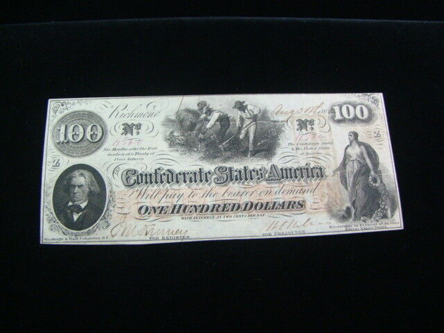 1862 Confederate States Of America Uncir 売れ筋新商品 Banknote $100.00 Signed 在庫一掃