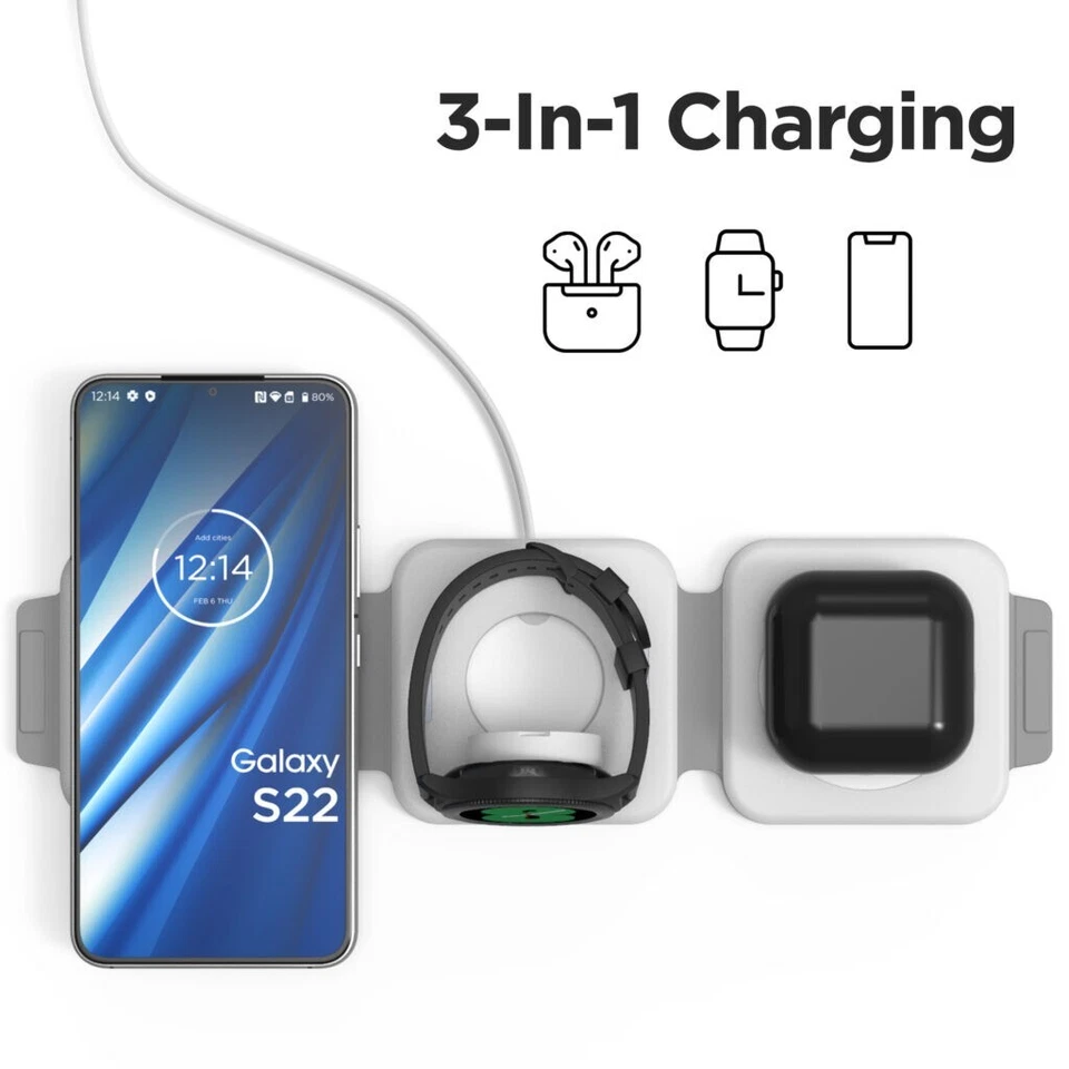 3in1 Foldable Wireless Charging Travel Charger - Galaxy Phone/Buds/Samsung Watch - Image 2 of 4