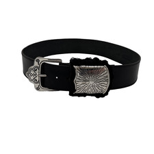 Doppia Vita Black Leather Belt silver Chunky ...
