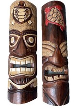 SET OF 2 20" TIKI MASK HAWAIIAN WALL ART ISLAND HOME DECOR TRIBAL BAR TROPICAL