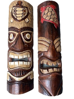 SET OF 2 20'' TIKI MASK HAWAIIAN WALL ART ISLAND HOME DECOR TRIBAL BAR TROPICAL