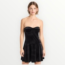 Reformation Giovani Strapless Knit Velvet Mini Dress in Black Size XS
