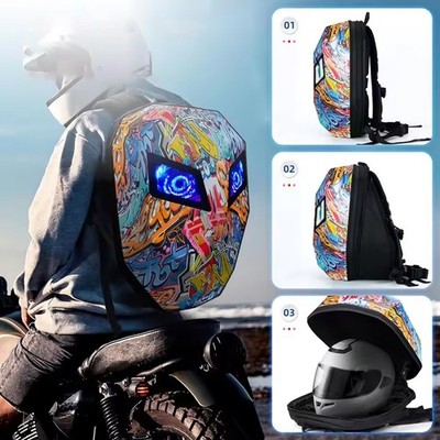 3D Backpack Motorcycle Helmet Bag Waterproof LED Digital Light Hard Shell Bag