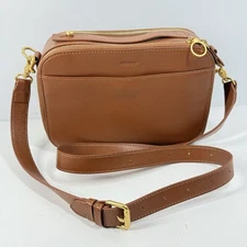 Minooy Leather Clio Crossbody Bag 1.5L Brown Caramel Fanny Pack Ipad/Phone Stand