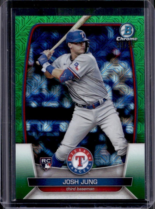 2023 Bowman Mega Box Josh Jung RC Green Mojo Refractor Rookie #/99 Rangers