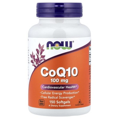 Now Foods CoQ10 With Vitamin E 100 mg 150 Softgels GMP Quality Assured, Kosher