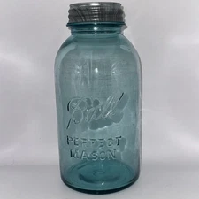 Ball Perfect Mason Half Gallon Canning Jar & zinc Lid Aqua Blue 1923-1933