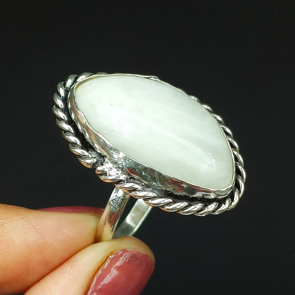 925 Пробы натуральный лунный камень драгоценный камень ручной работы кольцо размер-9 США - Изображение 2 из 4