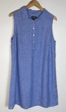 Tahari 100% Linen Blue Sleeveless Shirt Dress Size 1X
