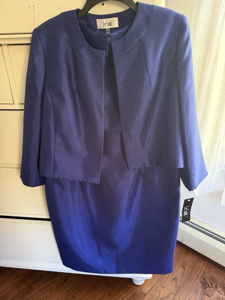 Traje Le Suit Topper Chaqueta y Vaina Vestido Talla 14 Azul Forrado NUEVO con Etiqueta Foto 2 de 4