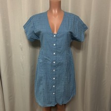 Madewell Button Front V-Neck Eyelet Mini Dress Women's Size S Tranquil Lake Blue