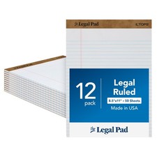Tops 8.5 x 11 3/4 Legal Pads 12 Pack 50 Sheets Size 8-1 2 x 11-3 4 White Paper