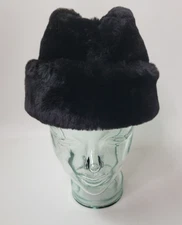 Vintage Black Mouton Lamb Cossack Style Hat Ear Flaps Union Made Medium