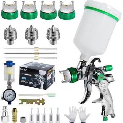 HVLP Spritzpistole Lackierpistole Set 4 Düsen Druckluft Profi Sprühgerät