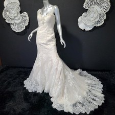 NWT 2750 KENNETH WINSTON 4/6 IVORY EMBELLISHED LACE WEDDING DRESS BRIDAL GOWN