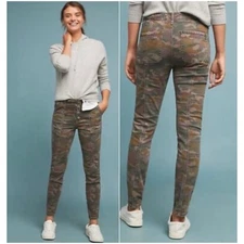 Anthropologie Women’s Sz 27 Camo Slim Botton Fly Pants Jefferson Stretch Utility