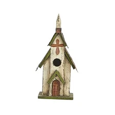 Glitzhome 14" H Hanging Distressed Wooden Church Birdhouse Garden Decor 14"H