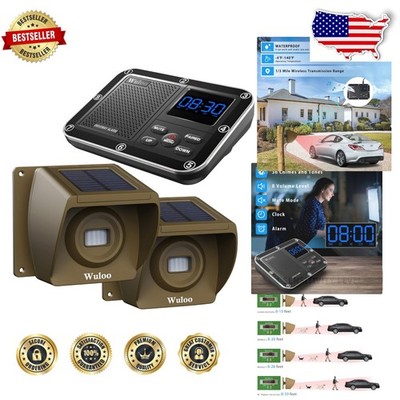 Solar Driveway Alarm 1800ft Range Wireless Outdoor Motion Detector System