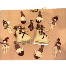 Lot of 8 Primitive Folk Art Rustic Snowman Christmas Ornaments Felt Cloth