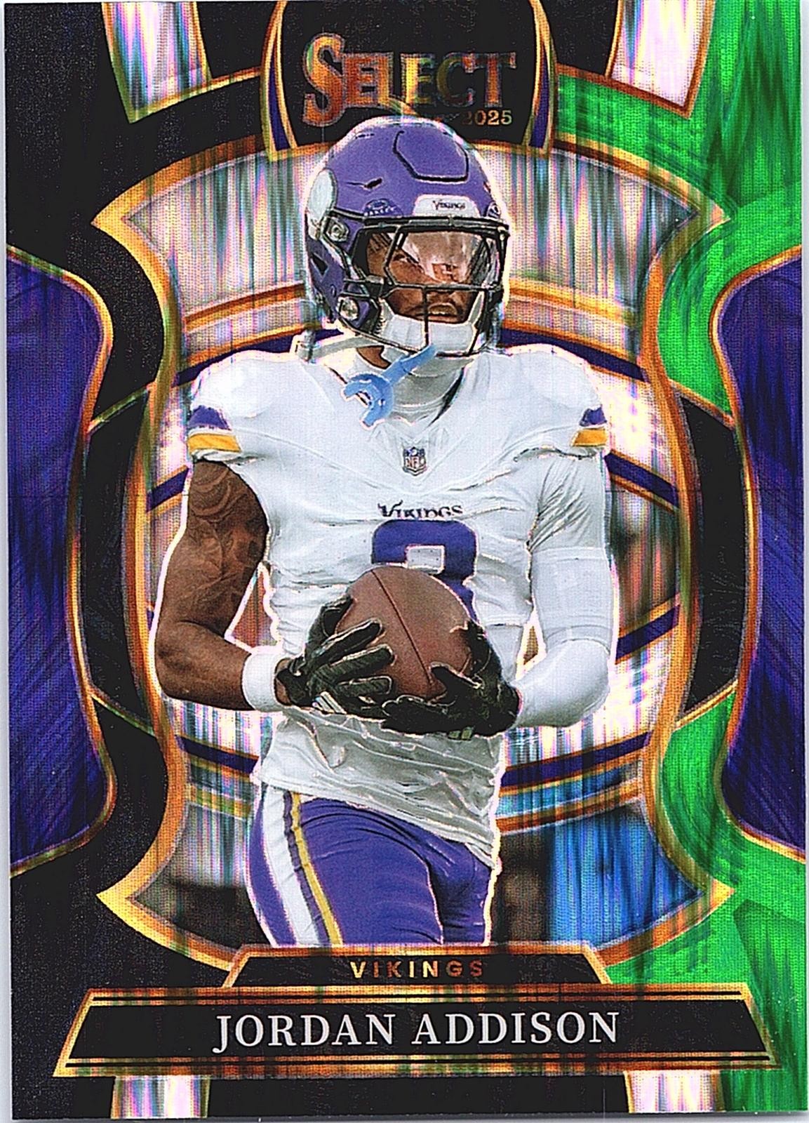 2025 Panini Select #65 Jordan Addison Black and Green Prizm Shock