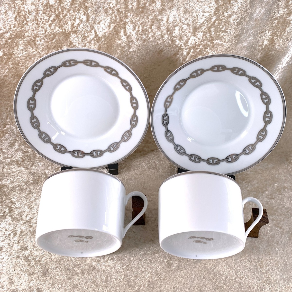 Hermes Large Morning Soup Cup & Saucer Chaine d'Ancre Platinum