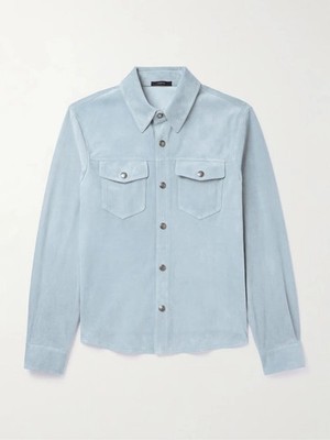 Blue Trucker Real Suede Leather Jacket For Men