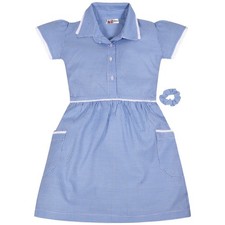 Kids Girls Gingham School Dress Check Dresses With Matching Scrunchies 2-14