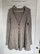 Free People Women s Cable Knit Long Sweater Wool Blend Casual Cardigan Boho