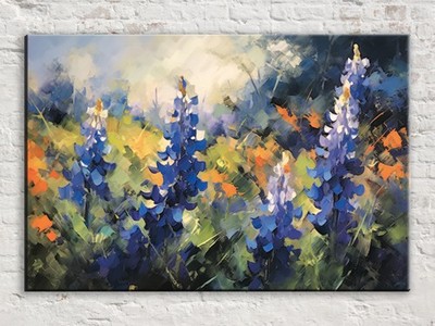 Texas Bluebonnet Canvas Giclee Print Extra Large Wall Art Living Room Decor