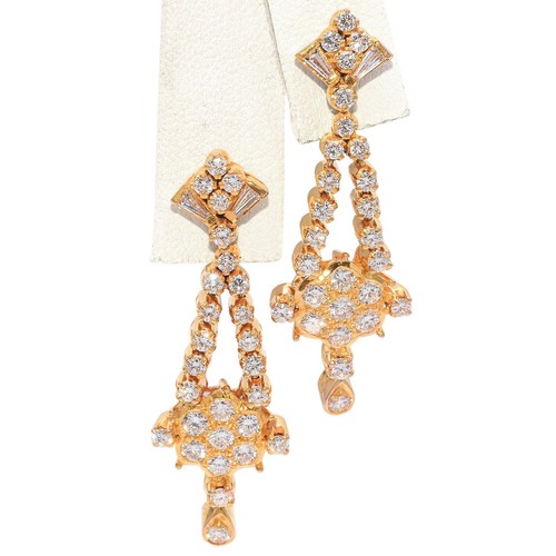 Estate Yellow Gold 2.24tcw Diamond Drop Earrings - Picture 4 of 5
