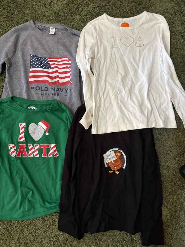 Lot Of 4 Holiday Long Slv tops Girls Sz 10/12 Christmas, Halloween, Turkey, 4th