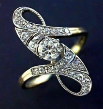 Art Deco Style Lab-Created Diamond Round Cut Engagement 14K White Gold FN Ring
