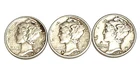 SILVER MERCURY DIMES - 10 Cent Coins VARIOUS DATES, MINTS & QUALITIES - Lot of 3