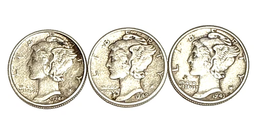SILVER MERCURY DIMES - 10 Cent Coins VARIOUS DATES, MINTS & QUALITIES - Lot of 3