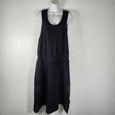 Vera Wang Tiered Dress XL Black Scoop Neck Semi Sheer Midi Sleeveless Peasant