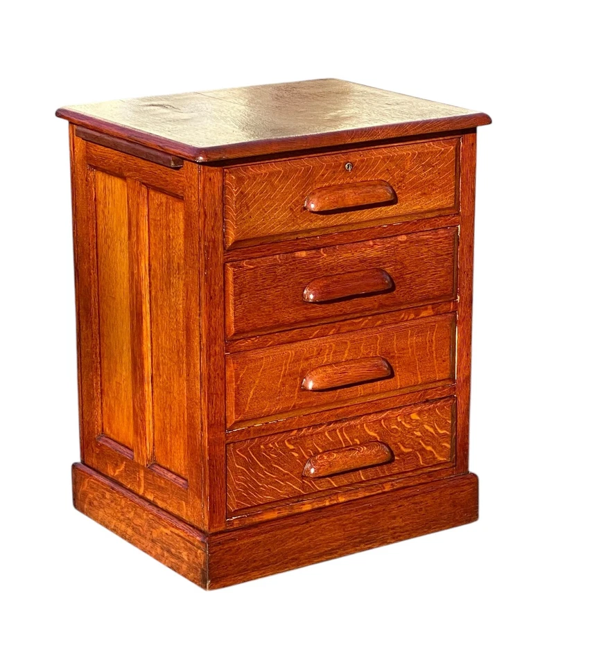 Старинный викторианский дубовый деревянный картотечный шкаф с четырьмя ящиками - Изображение 4 из 4