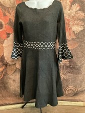 Gabby Skye Women Sweater Dress Charcoal Gray & White Bell Sleeve