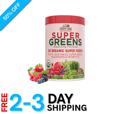 USDA Organic Super Greens Berry Mix: 50 Superfoods for Energy & Digestive Health
