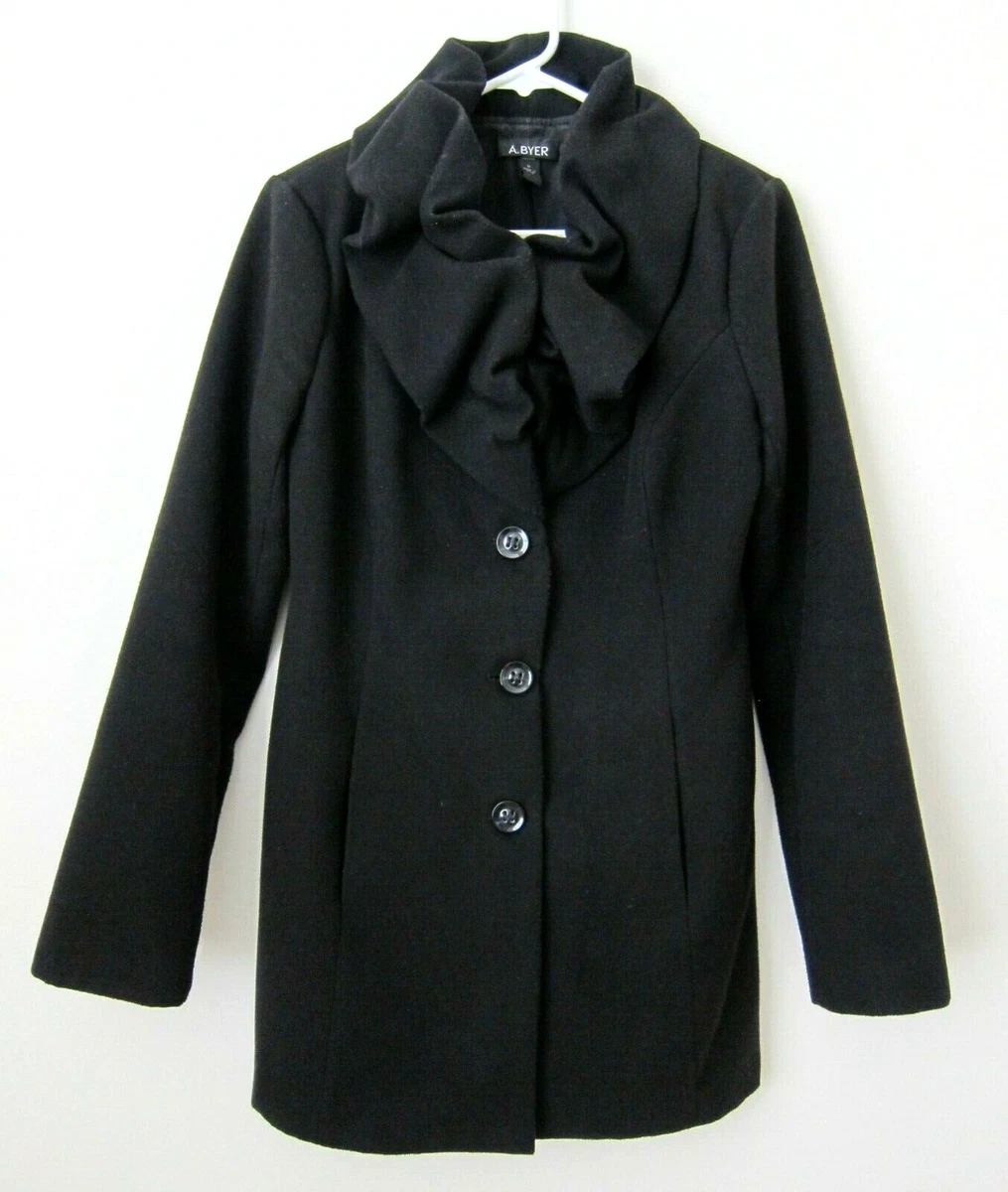 A.BYER Women M Black Winter Snow Spring Button Front Coat Fashion Jacket Used