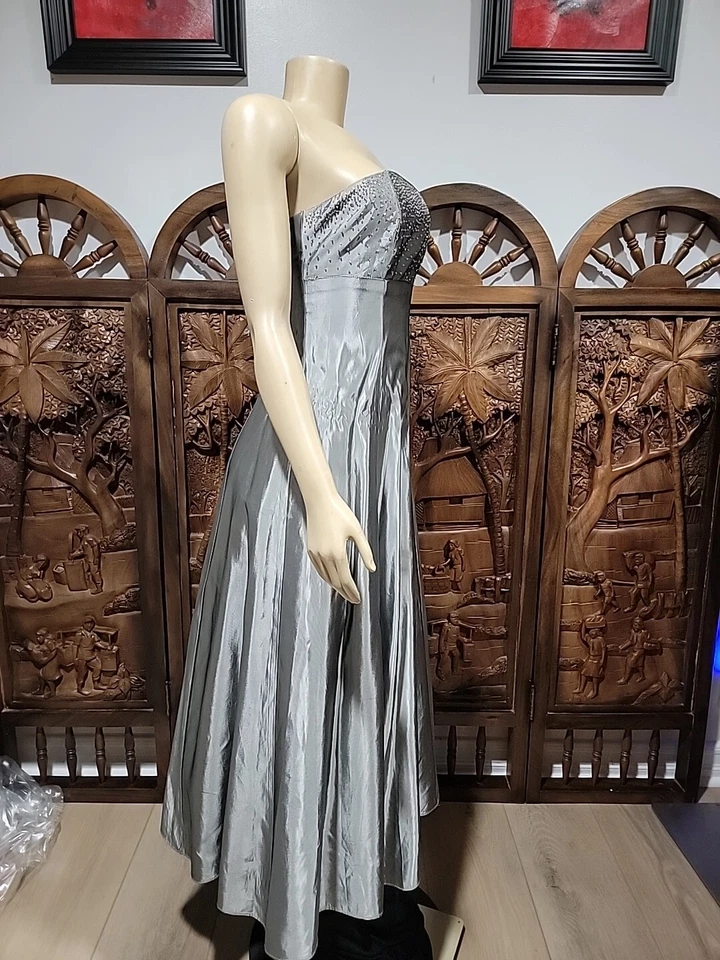Vintage FIESTA Strapless evening prom Corset dress size M Silver Beaded #7 - Image 4 of 4
