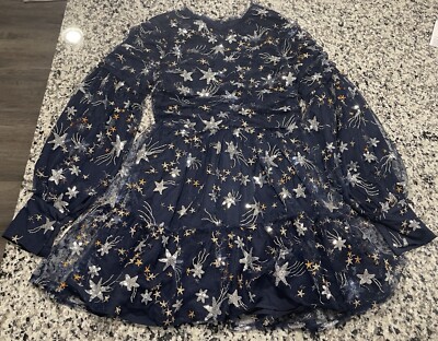 Sister Jane Shooting Star Embroidered Mini Dress Navy & Silver Sz Small |  eBay